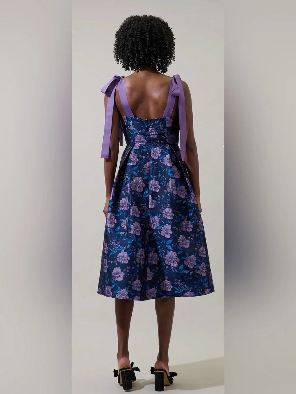 NWT Sugarlips Floral Jacquard Tie-Shoulder Pleated Midi Dress - Picture 4 of 15